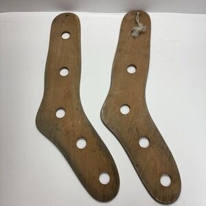 Lot Of 2 Vintage 10" Long Wood Stocking Wool Sock Dryer Stretchers Forms